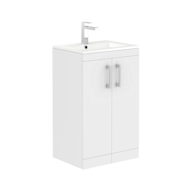 Grade A1 - 600 mm White Freestanding Vanity Unit with Basin and Chrome Handles - Ashford