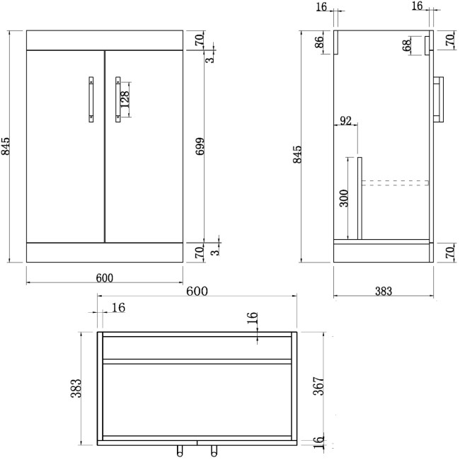 Grade A1 - 600 mm White Freestanding Vanity Unit with Basin and Chrome Handles - Ashford