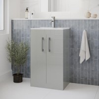 600mm Grey Freestanding Vanity Unit with Basin and Chrome Handles - Ashford