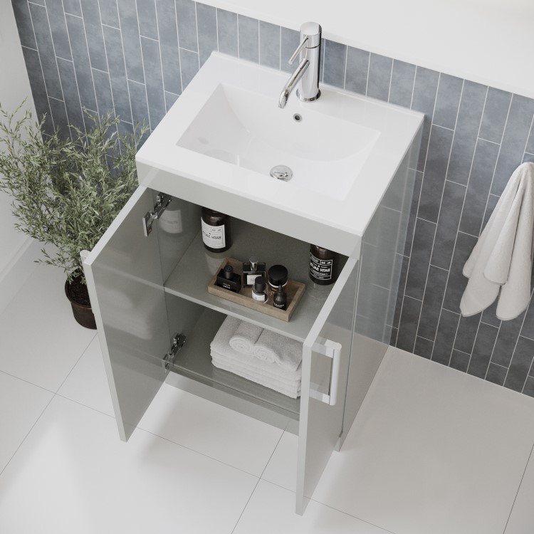 600mm Grey Freestanding Vanity Unit with Basin and Chrome Handles - Ashford