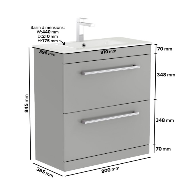 800mm Grey Freestanding Vanity Unit with Basin and Chrome Handles - Ashford