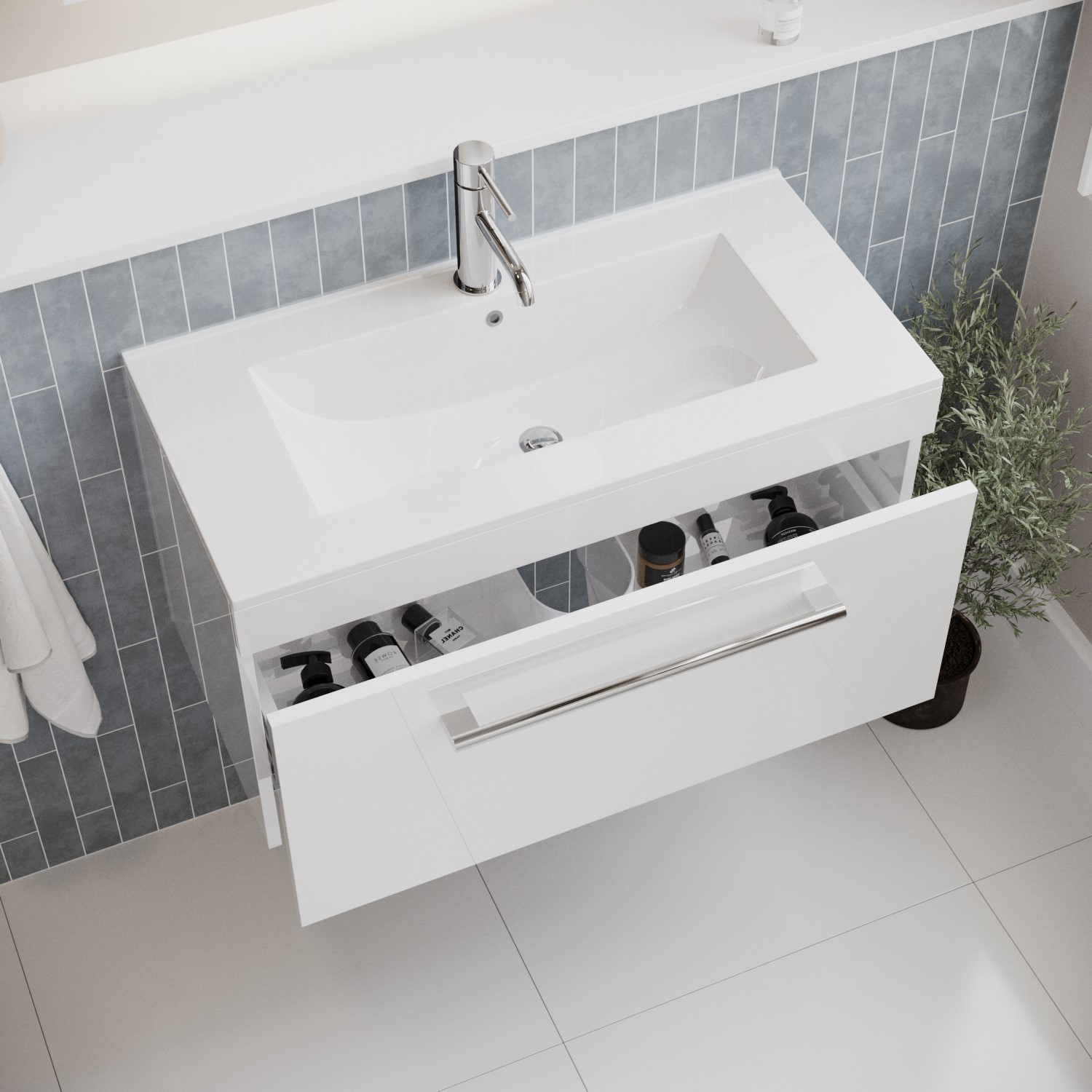 Grade A1 800mm White Wall Hung Vanity Unit with Basin and Chrome