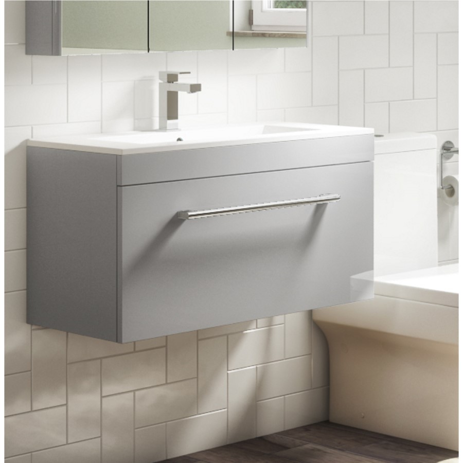 Grade A1 - 800mm Grey Wall Hung Vanity Unit and Basin - Ashford