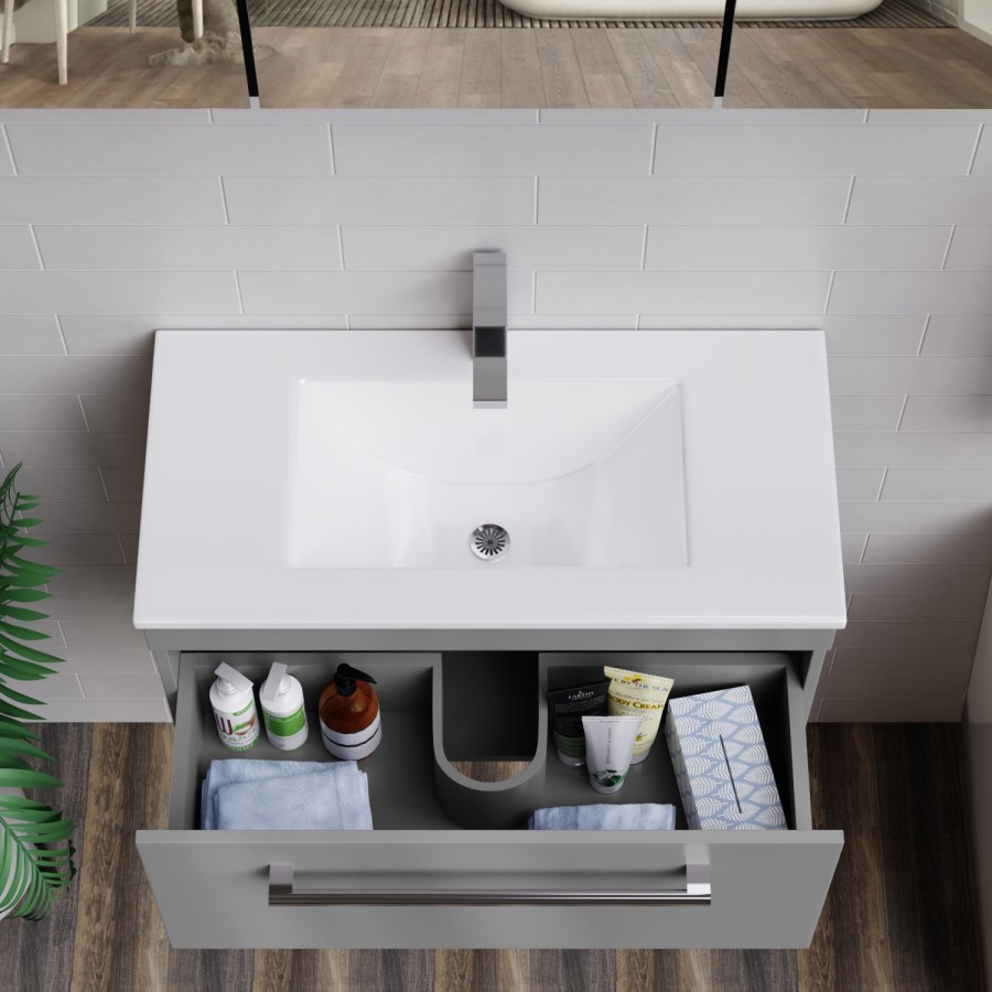 Grade A1 - 800mm Grey Wall Hung Vanity Unit and Basin - Ashford