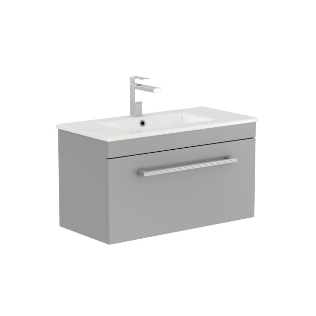 800mm Grey Wall Hung Vanity Unit with Basin and Chrome Handles - Ashford