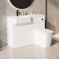 Grade A1 - 1100mm White Left Hand Toilet and Sink Unit with Square Toilet and Black Fittings - Bali