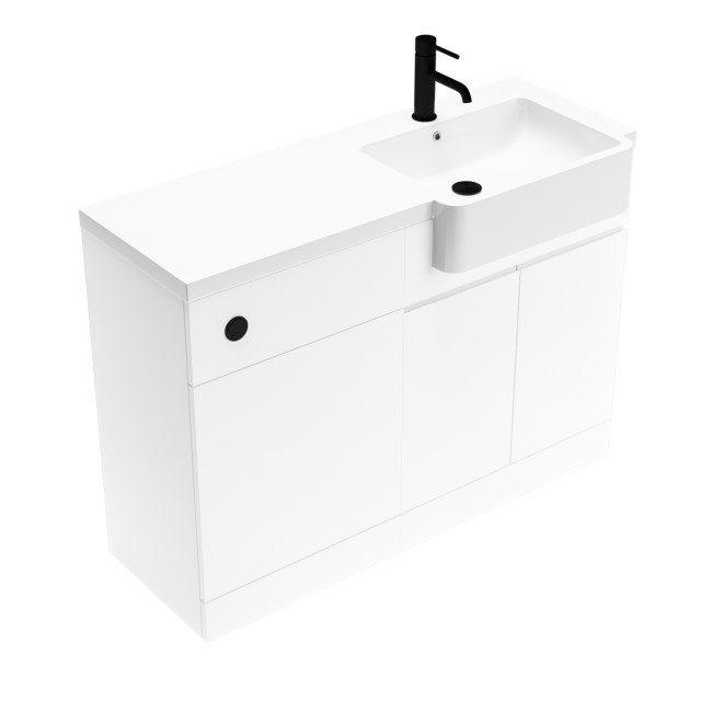 Grade A2 - 1100mm White Toilet and Sink Unit Right Hand with Square Toilet and Black Fittings - Bali