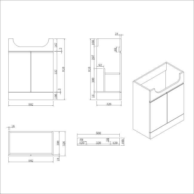 Grade A2 - 1100mm White Toilet and Sink Unit Right Hand with Square Toilet and Black Fittings - Bali