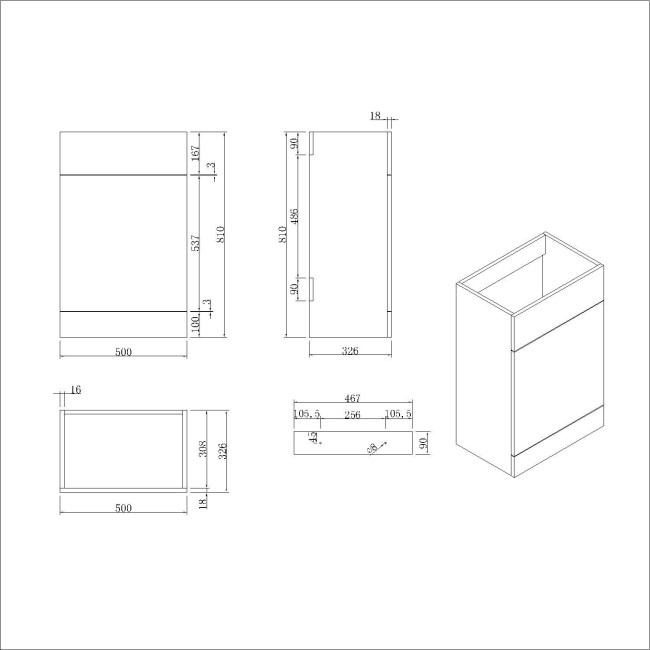 Grade A2 - 1100mm White Toilet and Sink Unit Right Hand with Square Toilet and Black Fittings - Bali