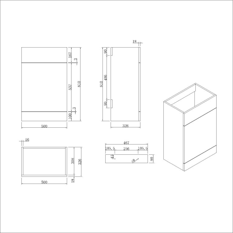 1100mm Black Right Hand Toilet and Sink Unit with Square Toilet and Brass Fittings - Bali