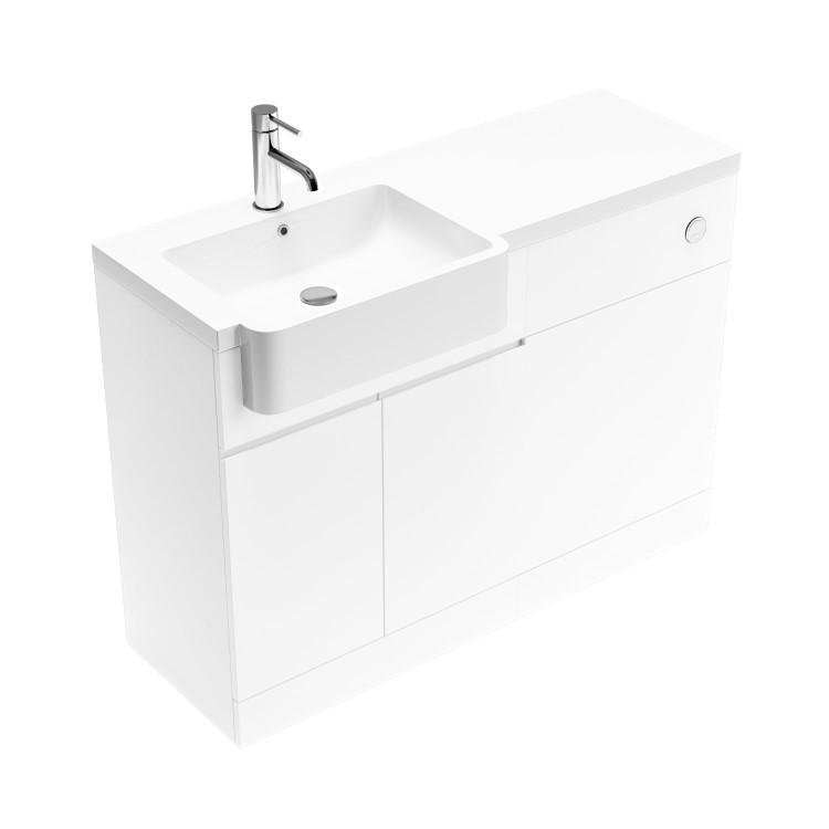 1100mm White Left Hand Toilet and Sink Unit with Square Toilet and Chrome Fittings - Bali