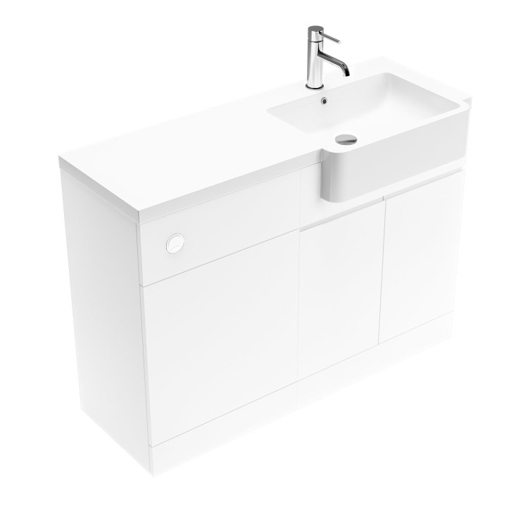 1100mm White Right Hand Toilet and Sink Unit with Square Toilet and Chrome Fittings - Bali