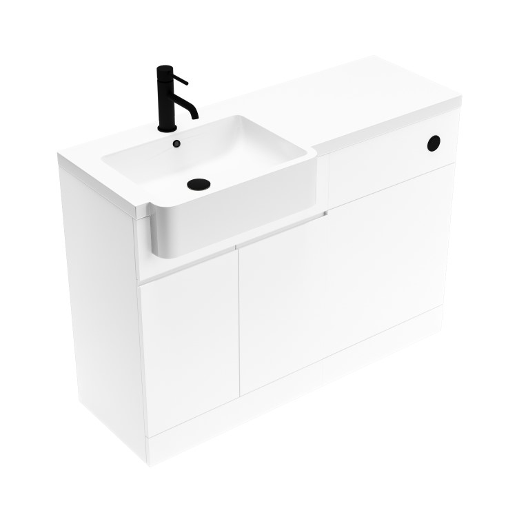 1100mm White Left Hand Toilet and Sink Unit with Black Fittings - Unit & Basin Only - Bali