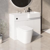 1100mm White Toilet and Sink Unit Right Hand with Square Toilet and Black Fittings - Bali