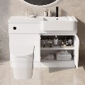 1100mm White Right Hand Toilet and Sink Unit with Black Fittings - Unit & Basin Only - Bali