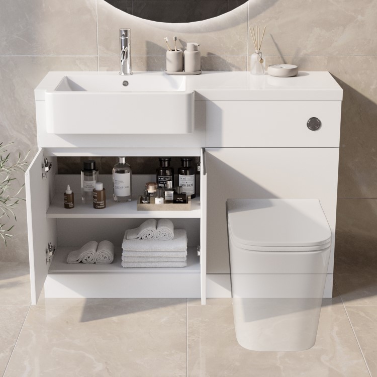 1100mm White Left Hand Toilet and Sink Unit with Chrome Fittings - Unit & Basin Only - Bali