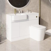 1100mm White Toilet and Sink Unit Left Hand with Square Toilet and Brass Fittings - Bali