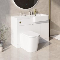 1100mm White Toilet and Sink Unit Right Hand with Square Toilet and Brass Fittings - Bali