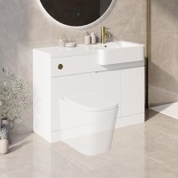 1100mm White Right Hand Toilet and Sink Unit with Brass Fittings - Unit & Basin Only - Bali