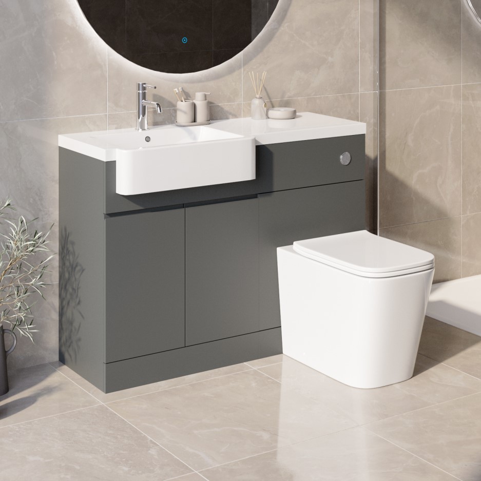 Bali Matt Grey Toilet and Basin Vanity Combination Unit 1100mm Left Hand Furniture123 Bali Matt Grey Toilet and Basin Vanity Combination Unit 1100mm Left Hand Furniture123