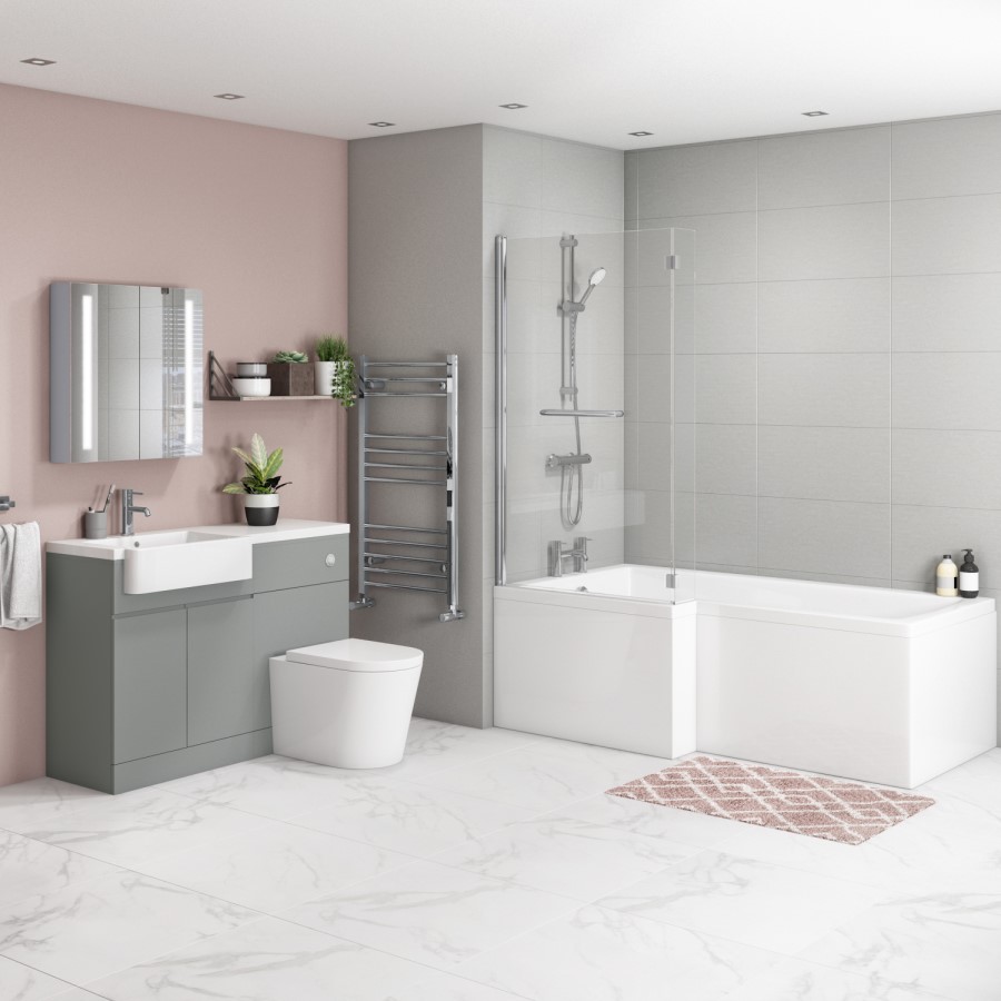 Grade A2 - 1100mm Grey Toilet and Sink Unit Left Hand with Round Toilet - Bali