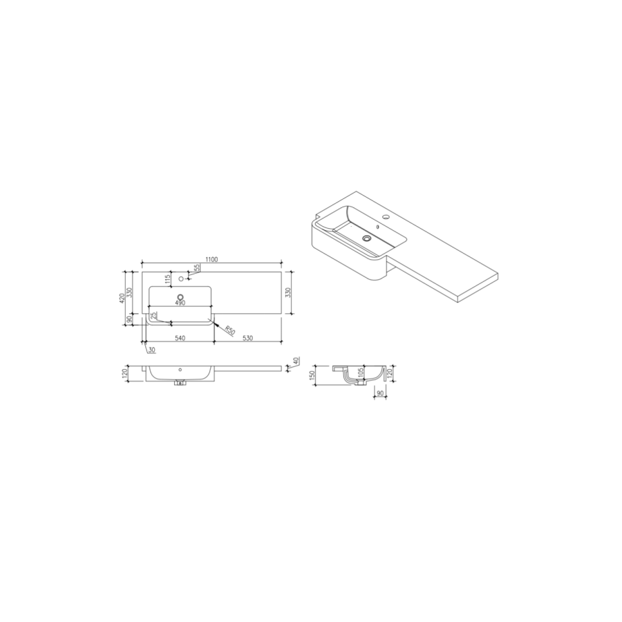 GRADE A2 - 1100mm Grey Toilet and Sink Unit Right Hand with Round Toilet- Bali