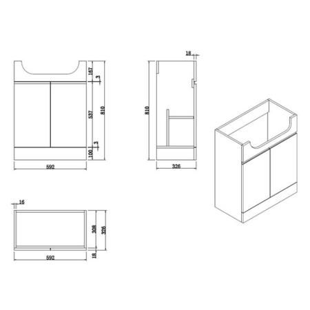 1100mm Grey Toilet and Sink Unit Left Hand with Round Toilet and Child Step - Bali