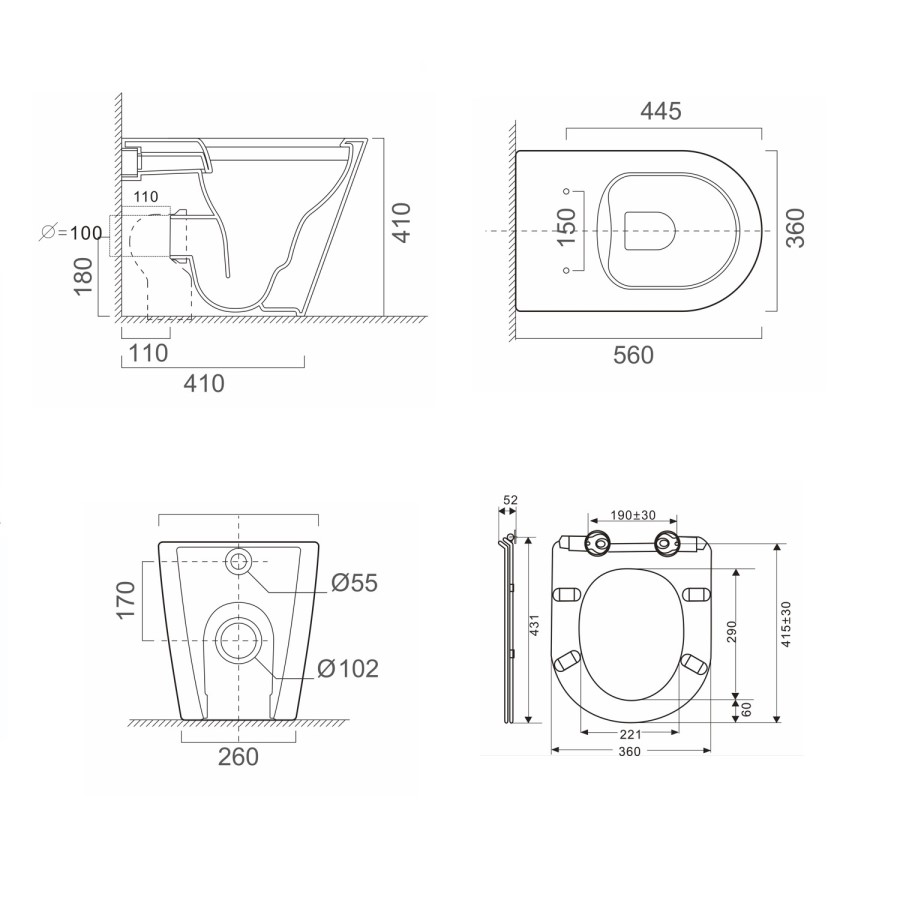 1100mm Grey Toilet and Sink Unit Left Hand with Round Toilet and Child Step - Bali