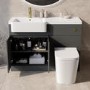 1100mm Grey Left Hand Toilet and Sink Unit with Square Toilet and Brass Fittings - Bali