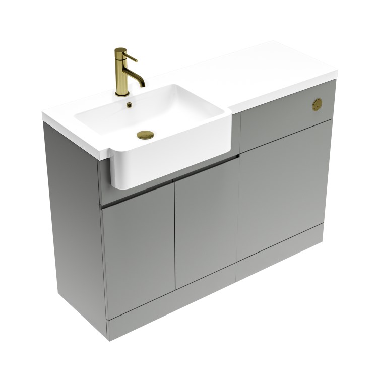 1100mm Grey Left Hand Toilet and Sink Unit with Square Toilet and Brass Fittings - Bali