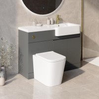 1100mm Grey Right Hand Toilet and Sink Unit with Square Toilet and Brass Fittings - Bali