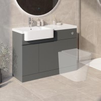 1100mm Grey Left Hand Toilet and Sink Unit with Chrome Fittings - Unit & Basin Only - Bali