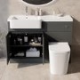 1100mm Grey Toilet and Sink Unit Left Hand with Square Toilet and Chrome Fittings - Bali