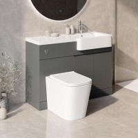 1100mm Grey Toilet and Sink Unit Right Hand with Square Toilet and Chrome Fittings - Bali