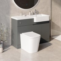 Grade A2 - 1100mm Grey Toilet and Sink Unit Right Hand with Square Toilet and Chrome Fittings - Bali