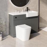 1100mm Grey Toilet and Sink Unit Right Hand with Square Toilet and Black Fittings - Bali