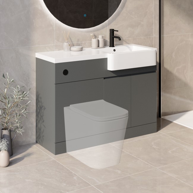 1100mm Grey Right Hand Toilet and Sink Unit with Black Fittings - Unit & Basin Only - Bali