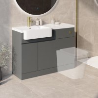 1100mm Grey Left Hand Toilet and Sink Unit with Brass Fittings - Unit & Basin Only - Bali
