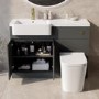 1100mm Grey Toilet and Sink Unit Left Hand with Square Toilet and Brass Fittings - Bali
