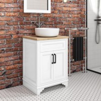 Grade A2 - 600mm White Freestanding Countertop Vanity Unit with Basin - Camden