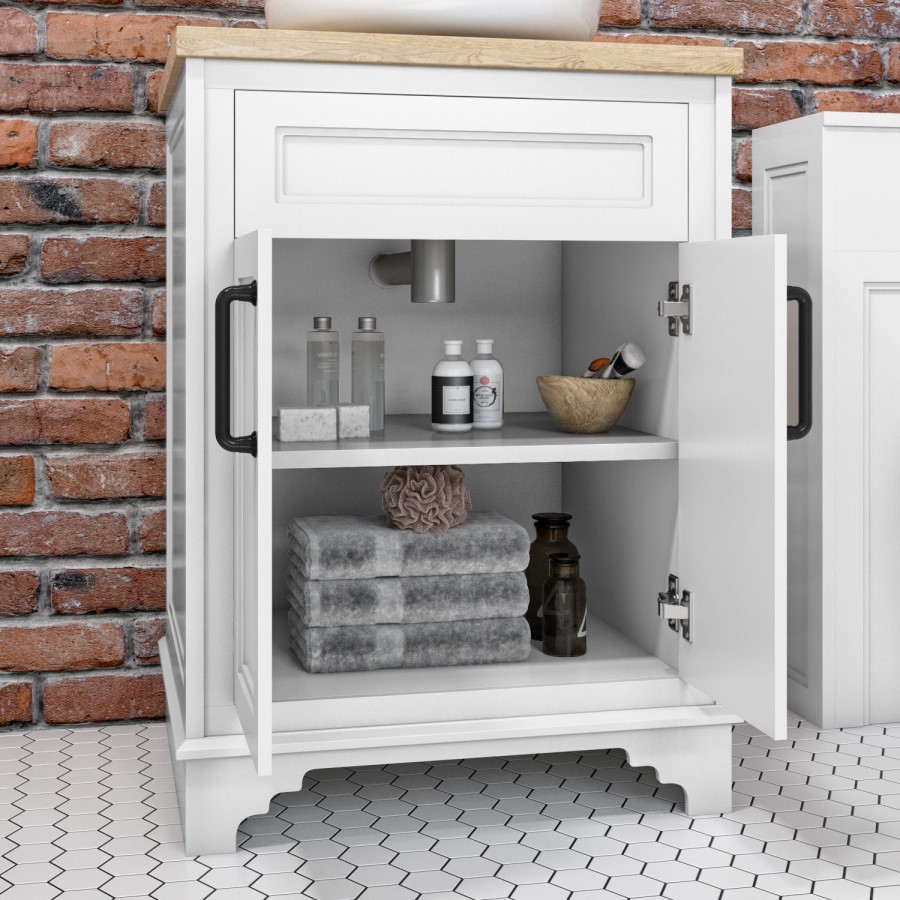 Grade A2 - 600mm White Freestanding Countertop Vanity Unit with Basin - Camden