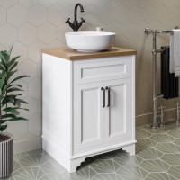 Grade A2 - 600mm White Freestanding Countertop Vanity Unit with Basin - Camden