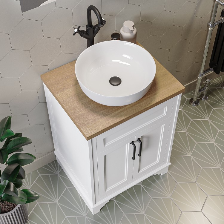 600mm White Freestanding Countertop Vanity Unit with Basin - Camden