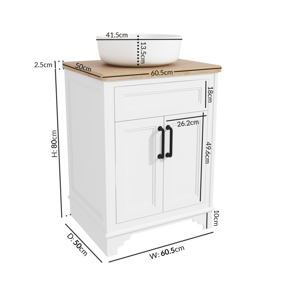 Grade A2 - 600mm White Freestanding Countertop Vanity Unit with Basin - Camden
