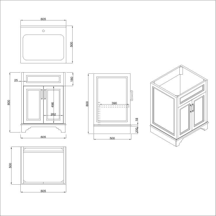 600mm White Freestanding Countertop Vanity Unit with Basin - Camden