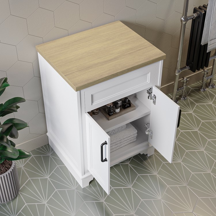 600mm White Freestanding Countertop Vanity Unit - Camden