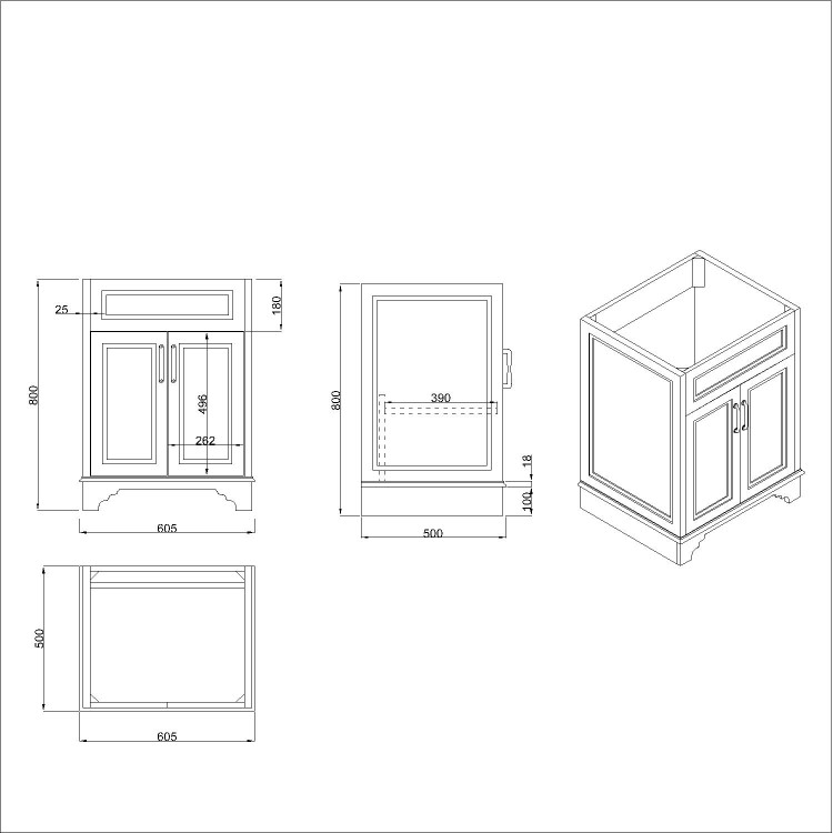 600mm White Freestanding Countertop Vanity Unit - Camden