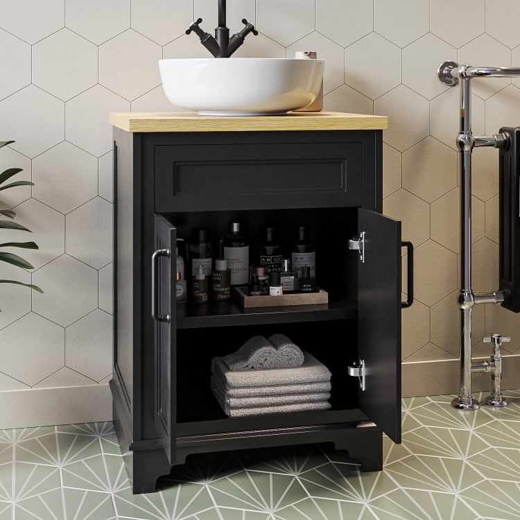 600mm Black Freestanding Countertop Vanity Unit with Basin - Camden