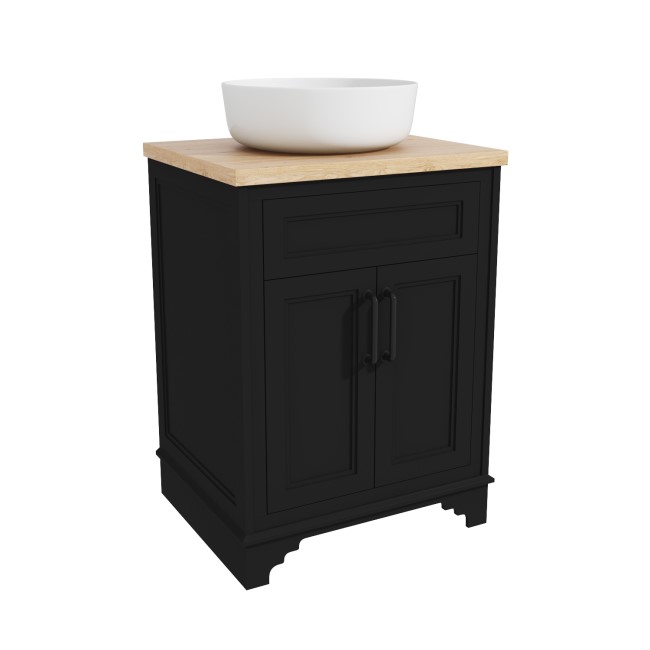 600mm Black Freestanding Countertop Vanity Unit with Basin - Camden