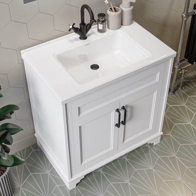 800mm White Freestanding Vanity Unit with Basin - Camden